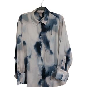 H&M Navy and White Patterned Casual Oversized Blouse
